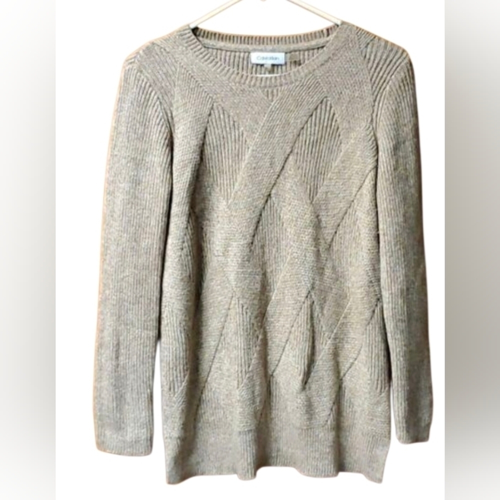Calvin Klein Woman's Crewneck, Knit Diamond Tan Sweater  Size Medium